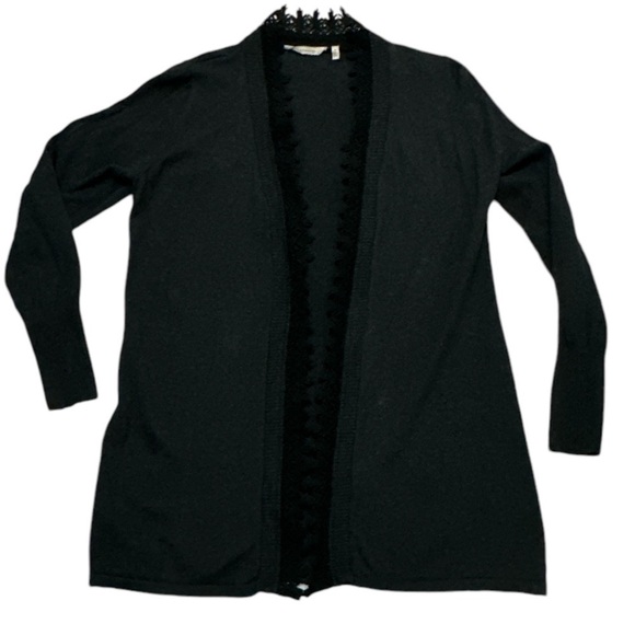 Soft Surroundings Cotton/Cashmere Blend Open Long Line Lace Placket Cardigan - Picture 3 of 14